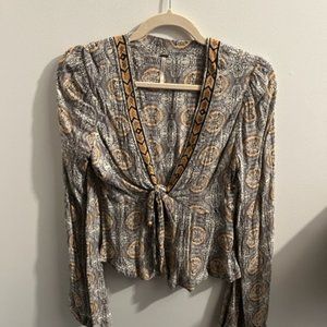 Free People Front Tie Long Sleeve Shirt